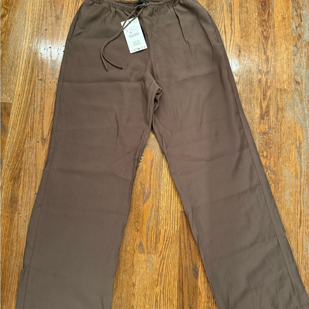 Brown Drawstring Relaxed Fit Pants